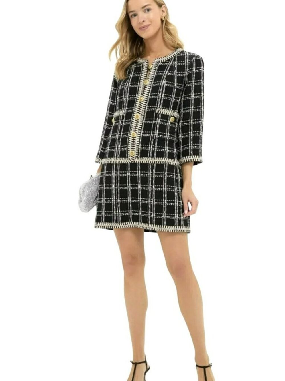 Tuckernuck Rhinestone Trim Black Tweed Onassis Dress Medium New